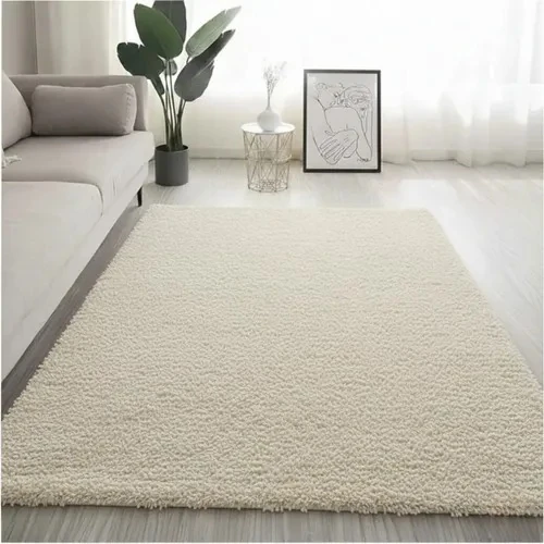 Ivory dense short-shag rectangular rug, 200 x 140 cm