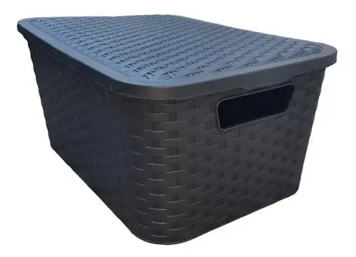 Charcoal rattan-weave plastic storage box with lid