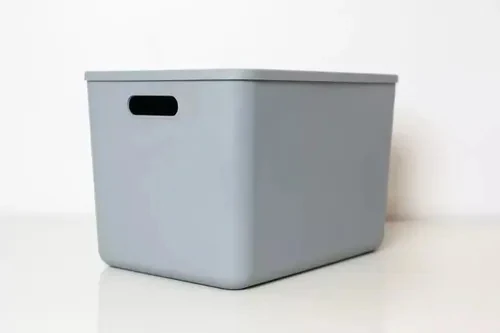 Tall light-gray plastic storage box with lid, XL