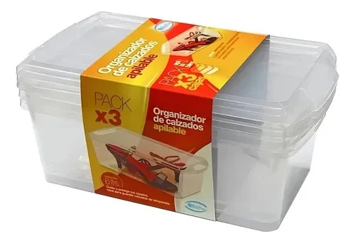 Clear stackable plastic storage boxes with lids, 6 L