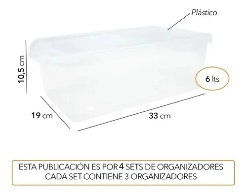 Clear plastic storage boxes with lids, 6 L, 33 x 19 x 10.5 cm