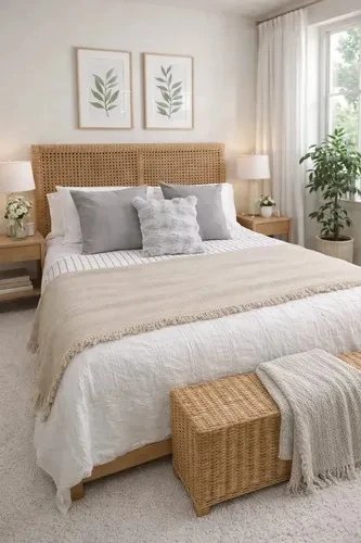 Beige rustic bed-end throw blanket, 190 x 140 cm