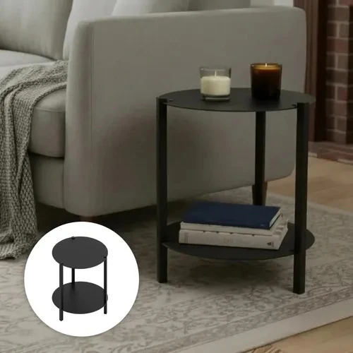 Black metal round two-tier side table