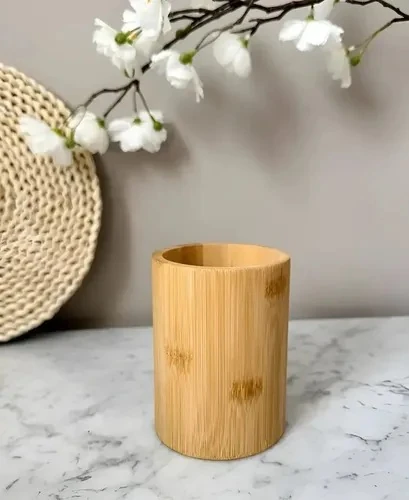 Cylindrical bamboo kitchen utensil holder