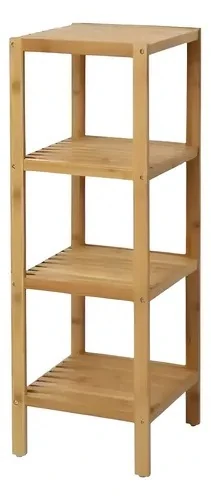 Narrow four-tier bamboo open shelving unit
