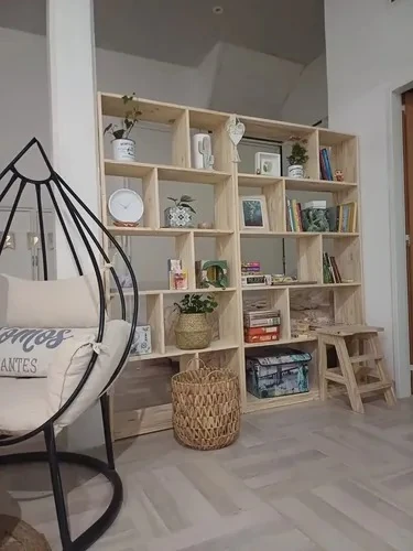 Large open pine cubby bookcase, usable as a room divider